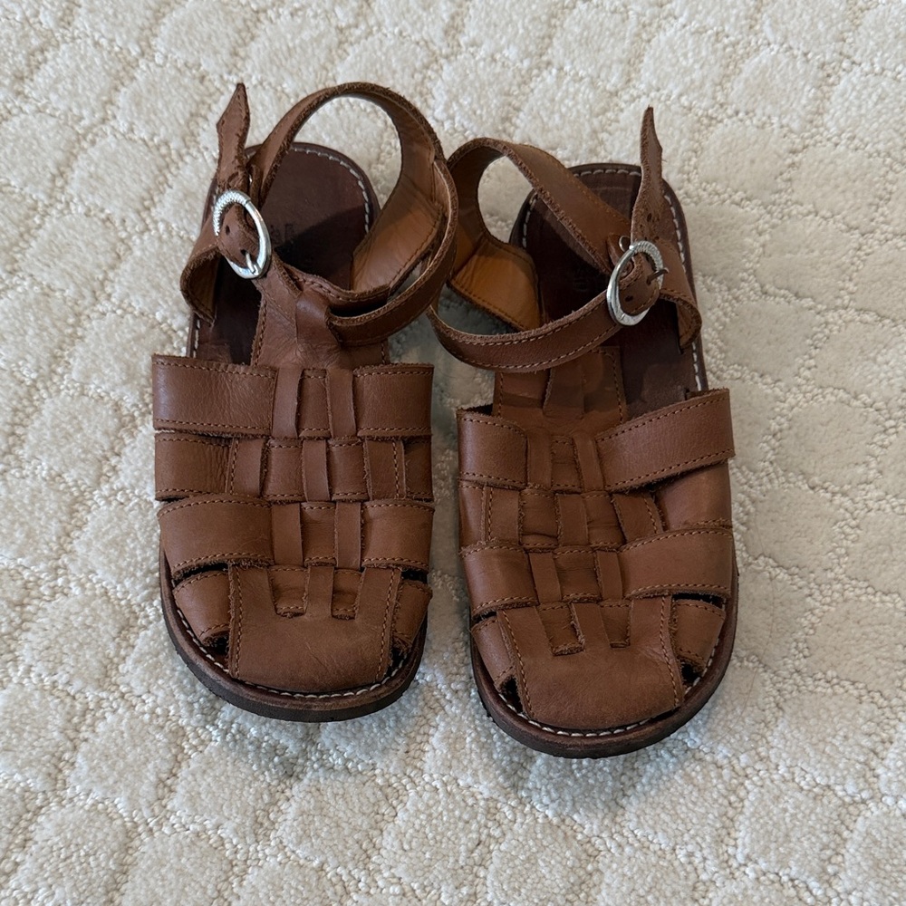 Kids Brown Woven Fisherman Sandals with Buckle Strap